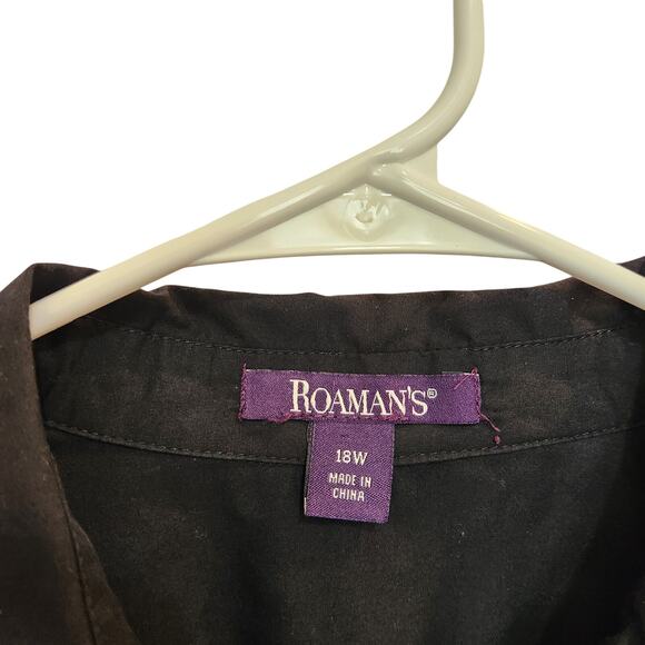 Roaman's Black Long Sleeve Collared Button Front Shirt Classic Casual Top Sz 18W - Picture 7 of 7